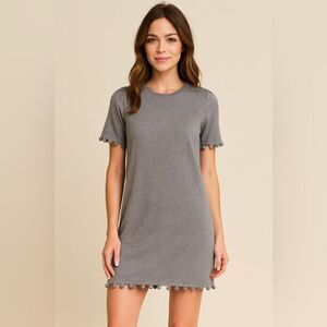Banana Republic Women’s Gray Cotton Pom Pom Sweater Dress Short Sleeve Small